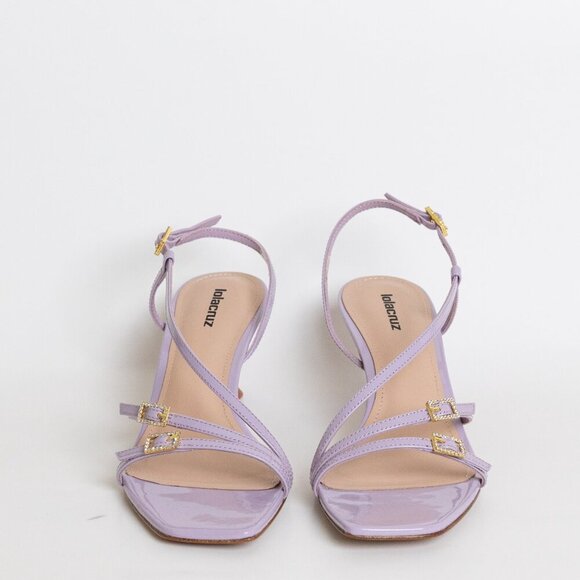 Anthropologie Lola Cruz Julia Sandals Kitten Heel Slingback Leather Lilac EU 38 - Picture 5 of 15